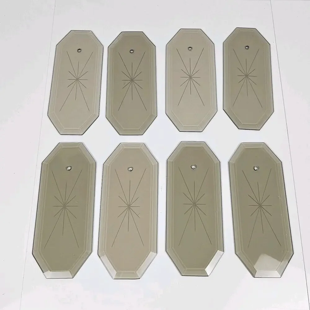 Lot of 8 Mid Century Smoked Glass Chandelier Light Panels Starburst Replacement